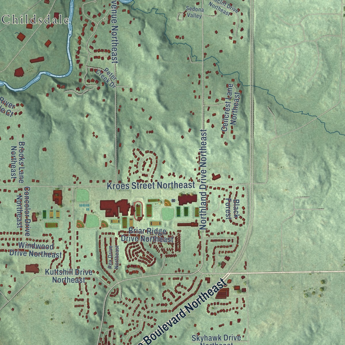 Second close-up of the map of Plainfield, Kent County, Michigan print showing more streets and buildings