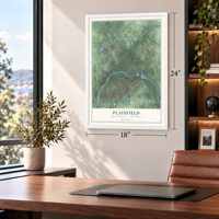 Plainfield, Kent County, Michigan map, 18 x 24 inch print in a white frame in a home office
