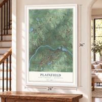 Plainfield, Kent County, Michigan map, 24 x 36 inch print in a white frame by a staircase