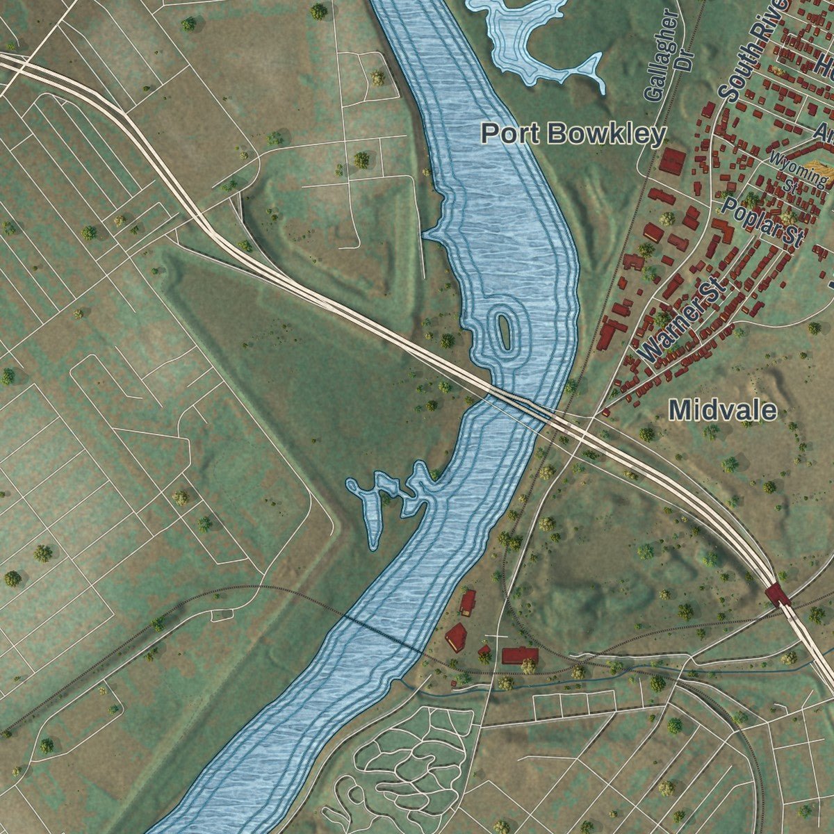 Second close-up of the map of Plains, Pennsylvania print showing more streets and buildings