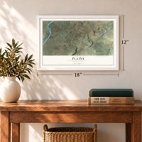 Plains, Pennsylvania map, 12 x 18 inch print in a white frame in an entryway