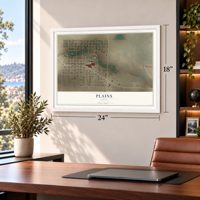 Plains, Texas map, 18 x 24 inch print in a white frame in a home office