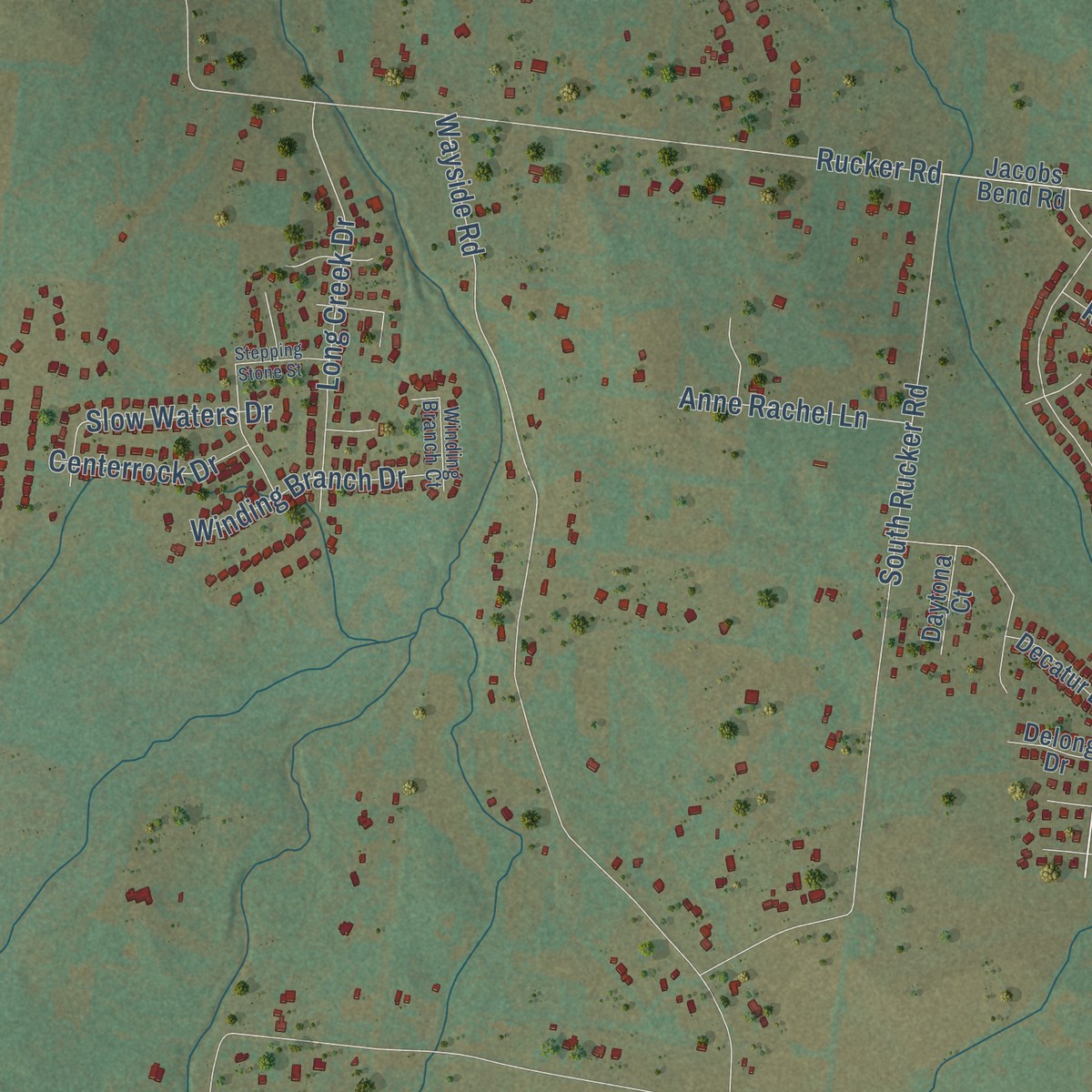 Second close-up of the map of Plainview, Rutherford County, Tennessee print showing more streets and buildings