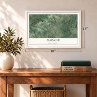 Plainview, Tennessee map, 12 x 18 inch print in a white frame in an entryway
