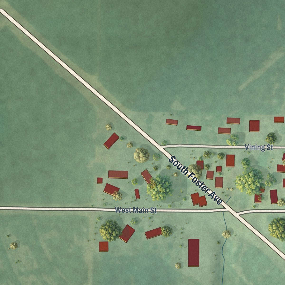 Second close-up of the map of Plainville, Illinois print showing more streets and buildings