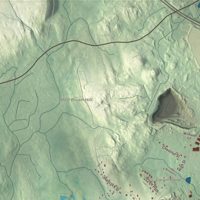 Close-up of the map of Plainville, Massachusetts print showing terrain and local geography