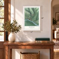 Plainville, Ohio map, 12 x 18 inch print in a white frame in an entryway