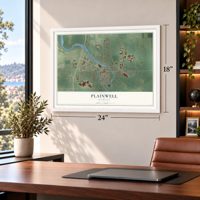 Plainwell, Michigan map, 18 x 24 inch print in a white frame in a home office