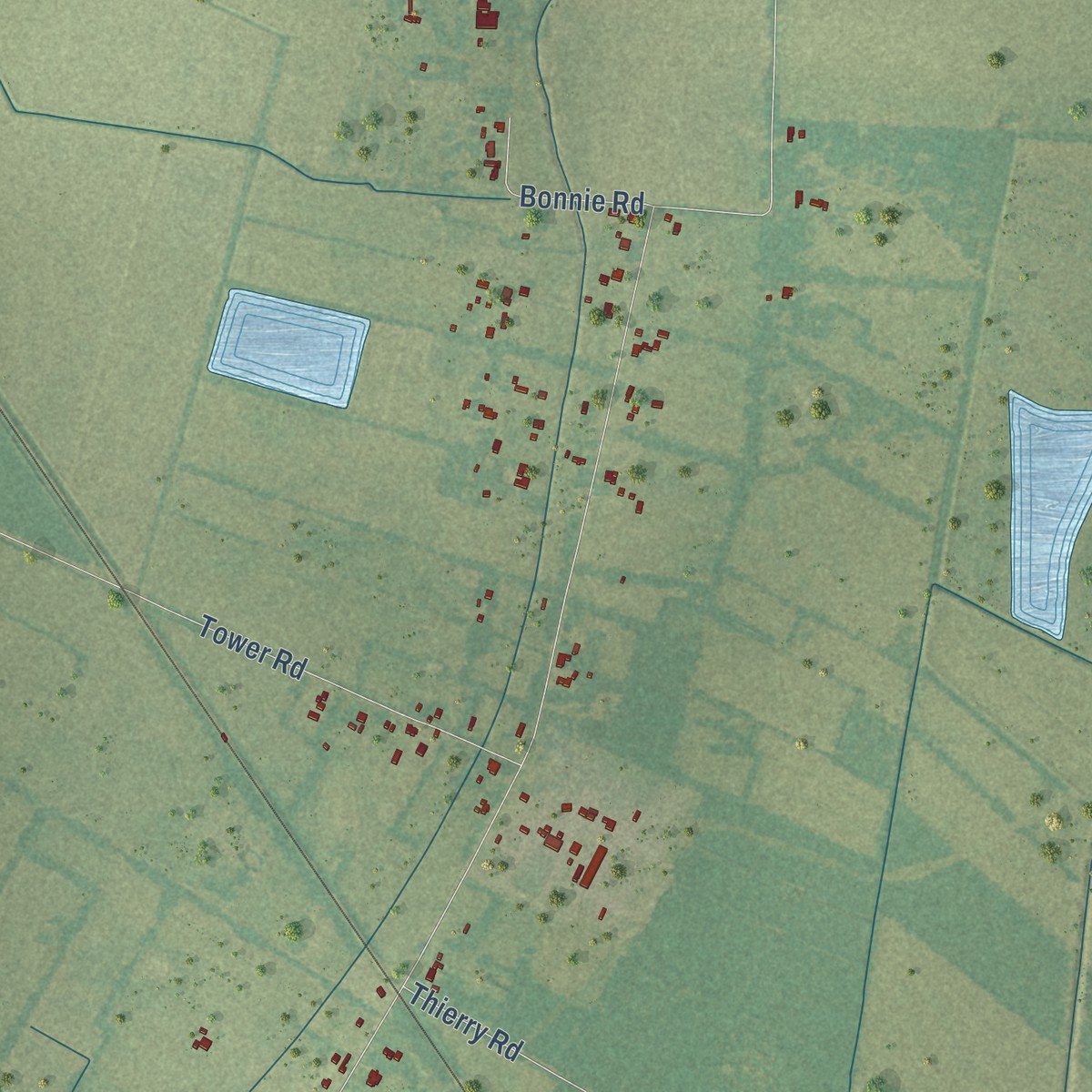 Second close-up of the map of Plaisance, Louisiana print showing more streets and buildings