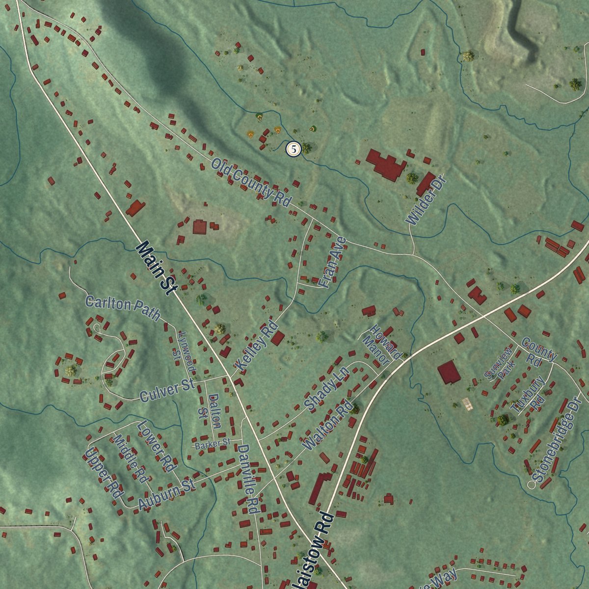 Second close-up of the map of Plaistow, New Hampshire print showing more streets and buildings