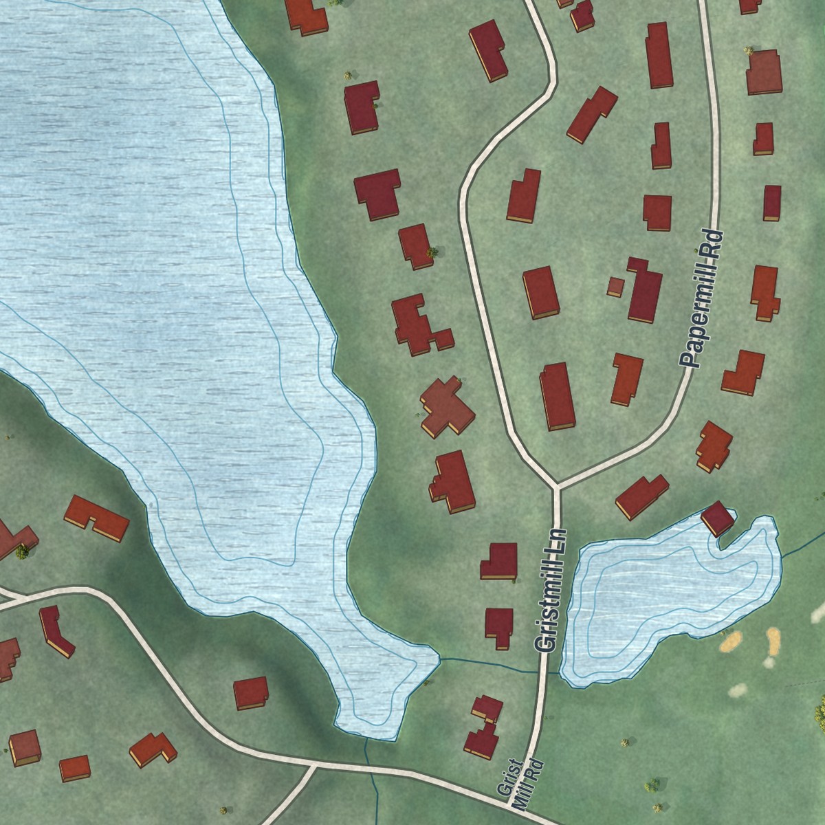 Second close-up of the map of Plandome Manor, New York print showing more streets and buildings