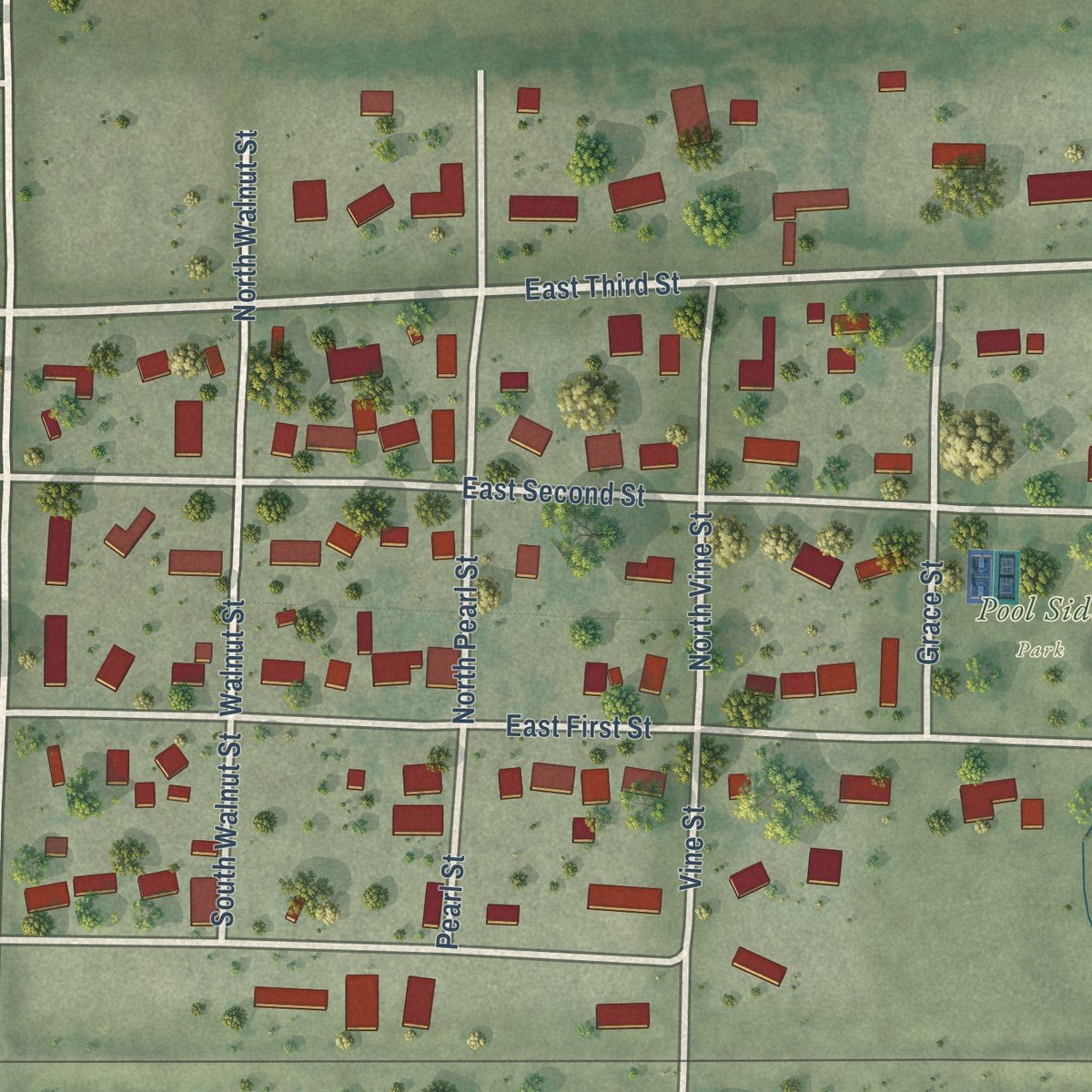 Second close-up of the map of Plankinton, South Dakota print showing more streets and buildings