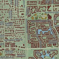 Second close-up of the map of Plantation, Florida print showing more streets and buildings