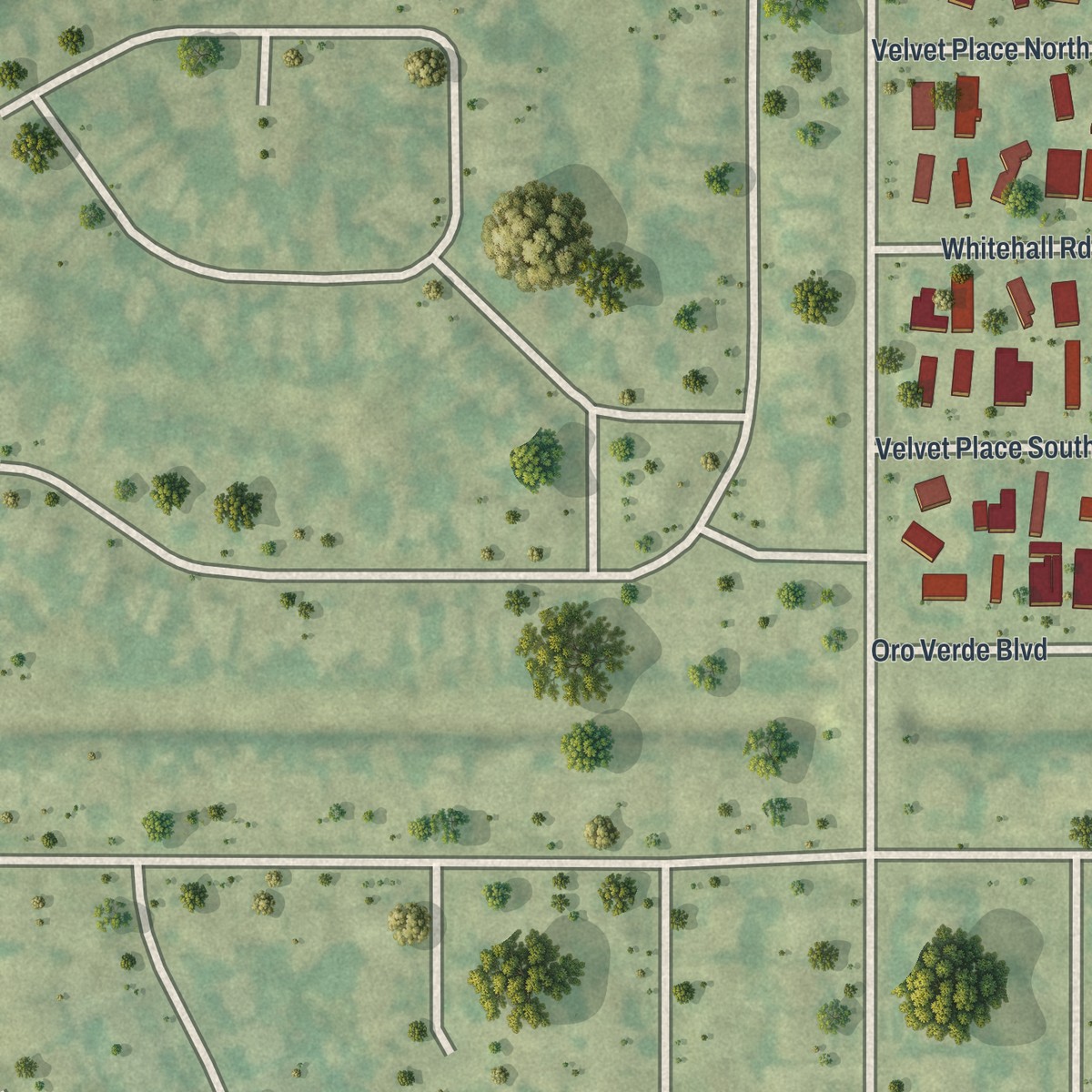 Second close-up of the map of Plantation Mobile Home Park, Florida print showing more streets and buildings
