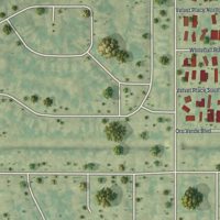 Second close-up of the map of Plantation Mobile Home Park, Florida print showing more streets and buildings