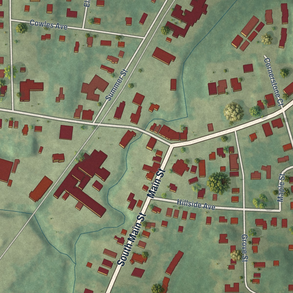 Second close-up of the map of Plantsville, Connecticut print showing more streets and buildings