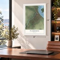 Plaquemine, Louisiana map, 18 x 24 inch print in a white frame in a home office