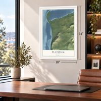 Platinum, Alaska map, 18 x 24 inch print in a white frame in a home office