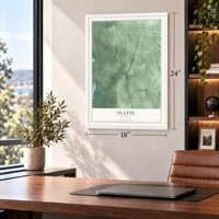Platte, Michigan map, 18 x 24 inch print in a white frame in a home office