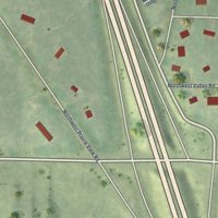 Second close-up of the map of Platte Woods, Missouri print showing more streets and buildings