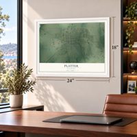 Platter, Oklahoma map, 18 x 24 inch print in a white frame in a home office