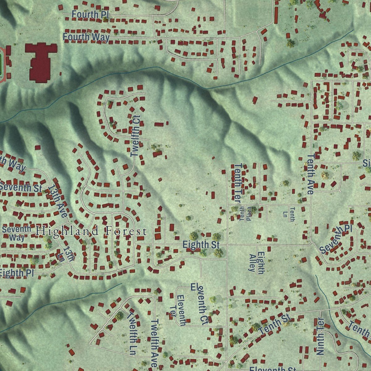 Second close-up of the map of Pleasant Grove, Alabama print showing more streets and buildings