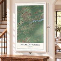 Pleasant Grove, Florida map, 24 x 36 inch print in a white frame by a staircase