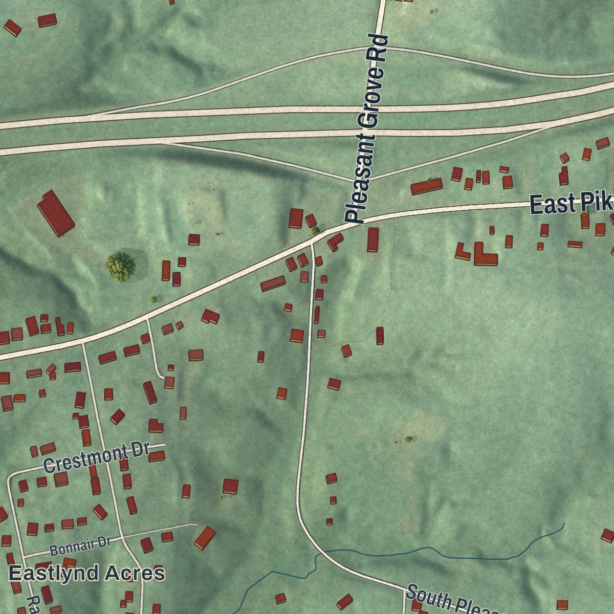 Second close-up of the map of Pleasant Grove, Ohio print showing more streets and buildings