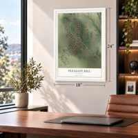 Pleasant Hill, Illinois map, 18 x 24 inch print in a white frame in a home office