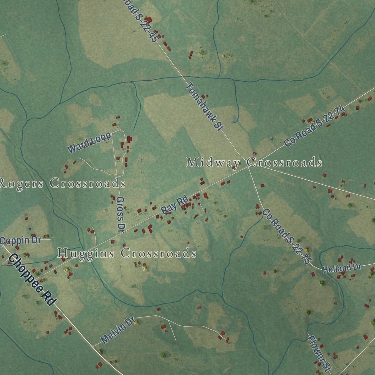 Second close-up of the map of Pleasant Hill, South Carolina print showing more streets and buildings