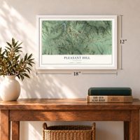 Pleasant Hill, Tennessee map, 12 x 18 inch print in a white frame in an entryway