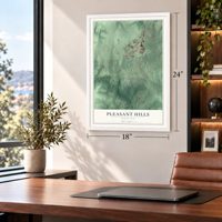 Pleasant Hills, Maryland map, 18 x 24 inch print in a white frame in a home office