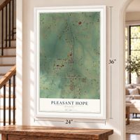 Pleasant Hope, Missouri map, 24 x 36 inch print in a white frame by a staircase