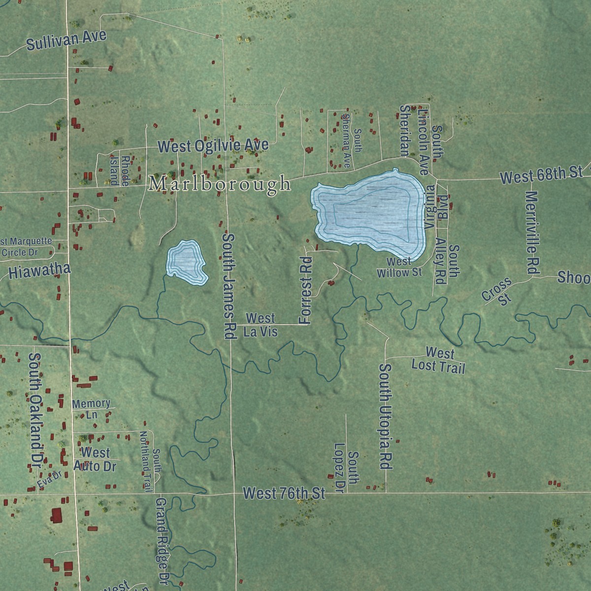 Second close-up of the map of Pleasant Plains, Michigan print showing more streets and buildings