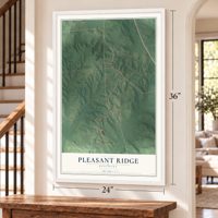 Pleasant Ridge, Kentucky map, 24 x 36 inch print in a white frame by a staircase