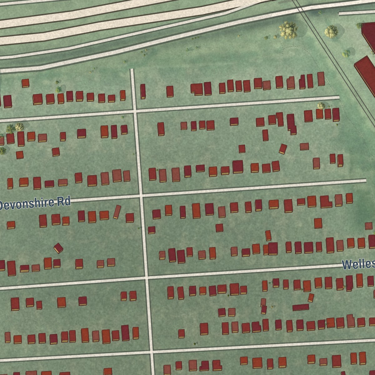 Second close-up of the map of Pleasant Ridge, Michigan print showing more streets and buildings
