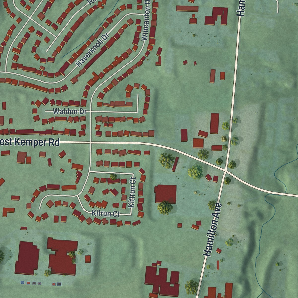 Second close-up of the map of Pleasant Run, Ohio print showing more streets and buildings