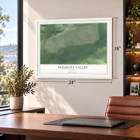 Pleasant Valley, Alaska map, 18 x 24 inch print in a white frame in a home office