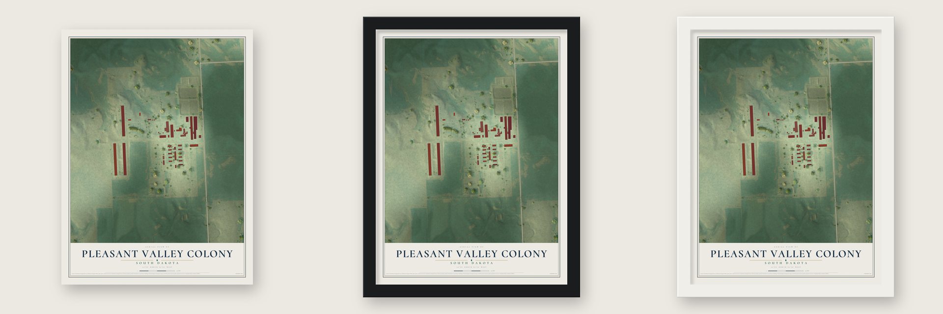 Pleasant Valley Colony, South Dakota map unframed, in a black wood frame and in a white wood frame