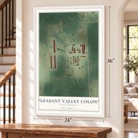 Pleasant Valley Colony, South Dakota map, 24 x 36 inch print in a white frame by a staircase