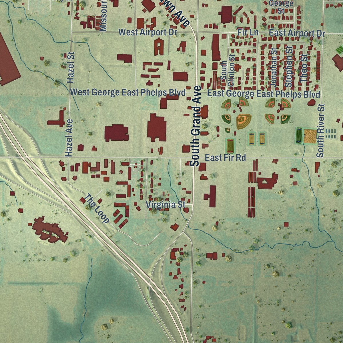Second close-up of the map of Pleasant Valley, Jasper County, Missouri print showing more streets and buildings