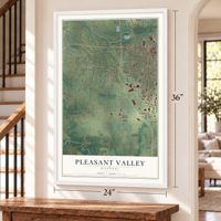 Pleasant Valley, Jasper County, Missouri map, 24 x 36 inch print in a white frame by a staircase