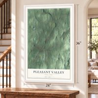 Pleasant Valley, New York map, 24 x 36 inch print in a white frame by a staircase