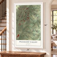 Pleasant Valley, Virginia map, 24 x 36 inch print in a white frame by a staircase