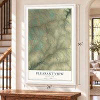 Pleasant View, Colorado map, 24 x 36 inch print in a white frame by a staircase