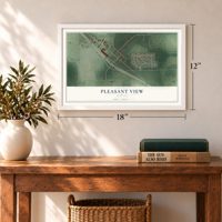 Pleasant View, Indiana map, 12 x 18 inch print in a white frame in an entryway