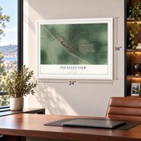 Pleasant View, Indiana map, 18 x 24 inch print in a white frame in a home office