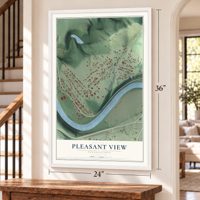 Pleasant View, Pennsylvania map, 24 x 36 inch print in a white frame by a staircase