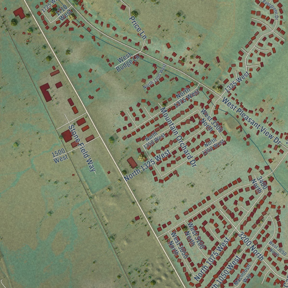 Second close-up of the map of Pleasant View, Utah print showing more streets and buildings