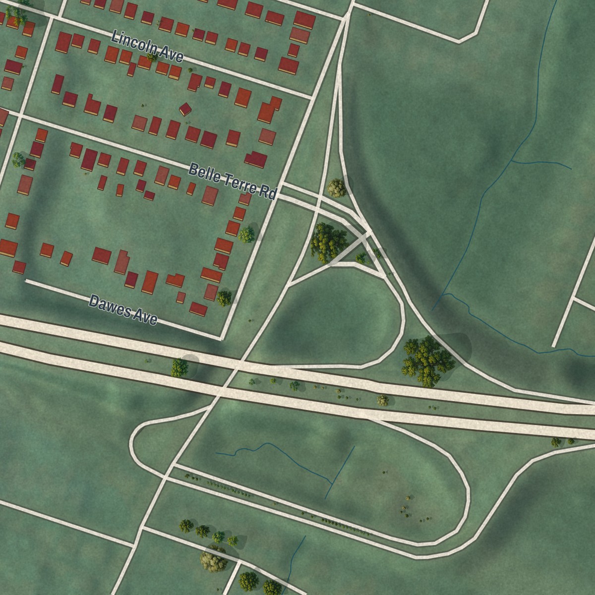 Second close-up of the map of Pleasantdale, New Jersey print showing more streets and buildings